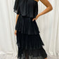 Black Polka Dot Midi Dress Off Shoulder Pleated