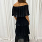 Black Polka Dot Midi Dress Off Shoulder Pleated