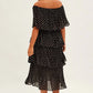 Black Polka Dot Midi Dress Off Shoulder Pleated