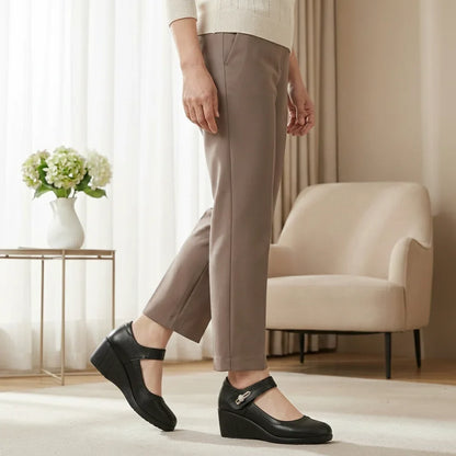 Women's Leather Mid Heel Shoes with Non Slip Sole for Comfortable Everyday Wear