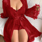 Plus size Lace Cami Nightgown & Floral Lace Trim Wide Sleeve Sheer Robe