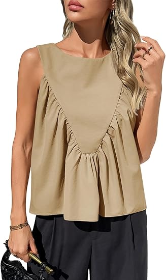 Women's Solid Color Pleated Sleeveless Top