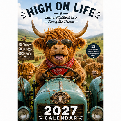 2027 Funny Highland Cow Wall Calendar | A4 Hanging Calendar | Designed by Isabel Kline