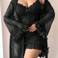 Plus size Lace Cami Nightgown & Floral Lace Trim Wide Sleeve Sheer Robe