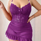 Plus size Lace Cami Nightgown & Floral Lace Trim Wide Sleeve Sheer Robe