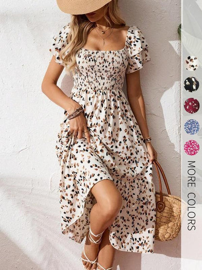 🤩2026 Summer Hot Sale 50% OFF!💖Romantic Square Neck Floral Midi Dress