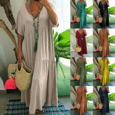🌺Hot Sale 50% OFF⏳Women's V Neck Short Sleeve Maxi Dress with a Relaxed Flowy Fit for Summer