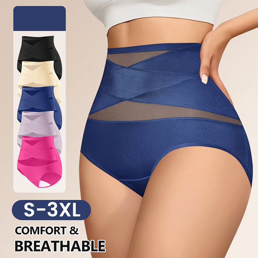 🌸 Last Day Special Price £9.99 ! 🔥Buy 1 Get 1 Free🎁Plus-Size High-Waist Cross Tummy Control Panties