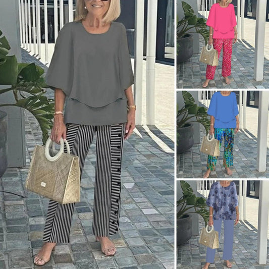 🔥Summer Sale 49% OFF💥Women’s Casual Round Neck Half Sleeve Top Printed Pants Two Piece Set