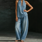 Women's Casual Halter Top & Wide-Leg Pants Set