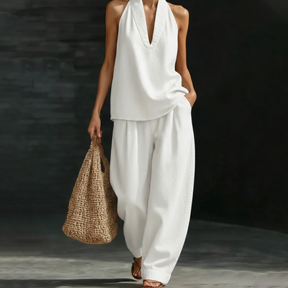 Women's Casual Halter Top & Wide-Leg Pants Set