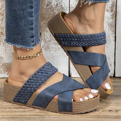 👡 50% OFF NOW! 🔥 Women's Criss-Cross Woven Strap Wedge Sandals – Comfortable, Stylish & Perfect for Summer Days ☀️