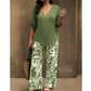 📢📢50% OFF !! ⏰Women's V-Neck Blouse & Wide-Leg Trousers Set with Printed Co-Ord Style