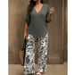 📢📢50% OFF !! ⏰Women's V-Neck Blouse & Wide-Leg Trousers Set with Printed Co-Ord Style