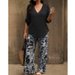 📢📢50% OFF !! ⏰Women's V-Neck Blouse & Wide-Leg Trousers Set with Printed Co-Ord Style
