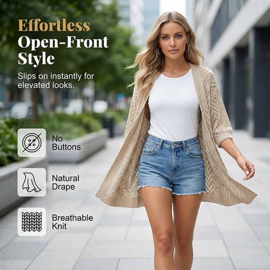 Women's Short Sleeve Open-Knit Cardigan