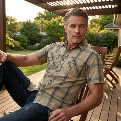 Men's Casual Plaid Short Sleeve Shirt