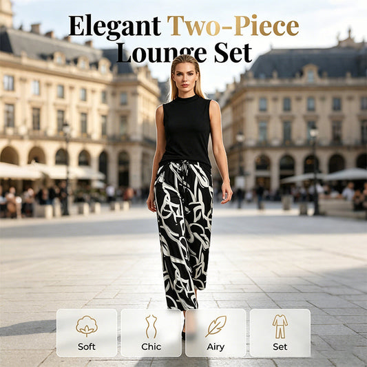 Women's Sleeveless Top & Printed Wide-Leg Pants Set