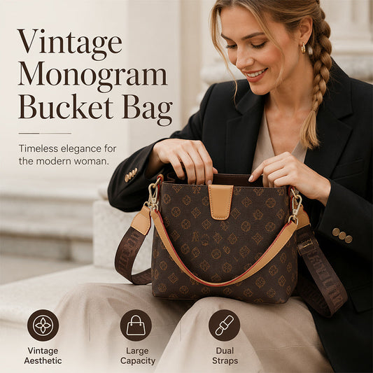 🎉 2026 Sale — Over 31,000 Sold! 💞 Vintage Monogram Bucket Bag – Stylish & Spacious – Fits Tablets, Umbrellas & Daily Essentials! ✨