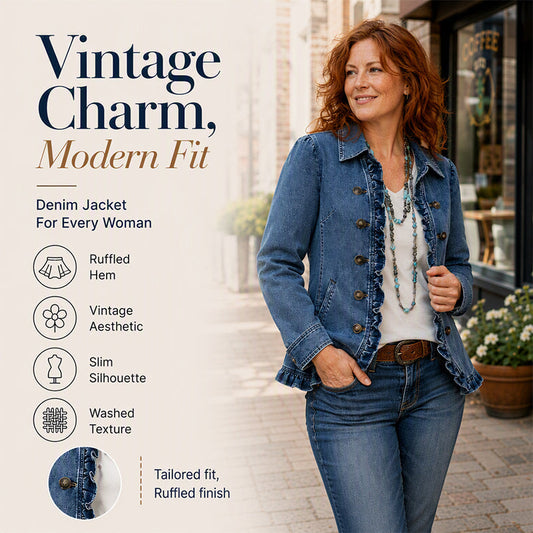✨🔥Women's Double Breasted Ruffle Denim Jacket